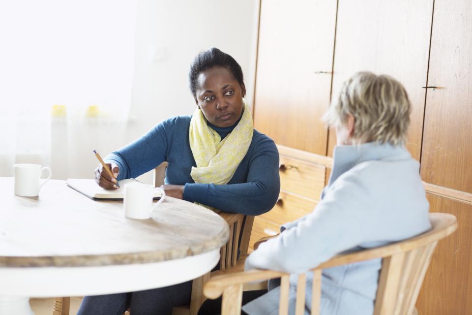 Two women talking